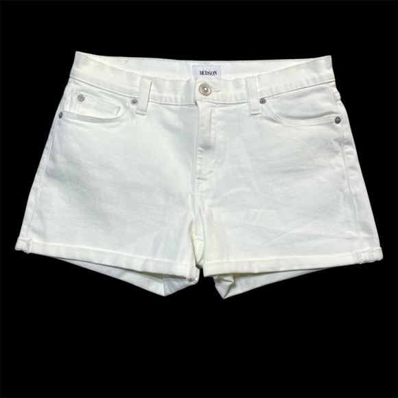 Hudson Denim Shorts Women's 28 White Mid Rise Asha Cuffed Short Casual Summer - Picture 1 of 13